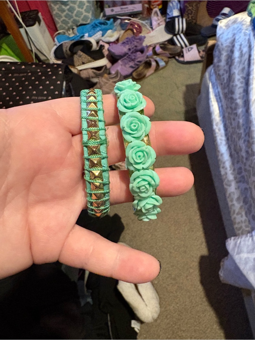 Mint Green Floral & Studded Bracelet Set